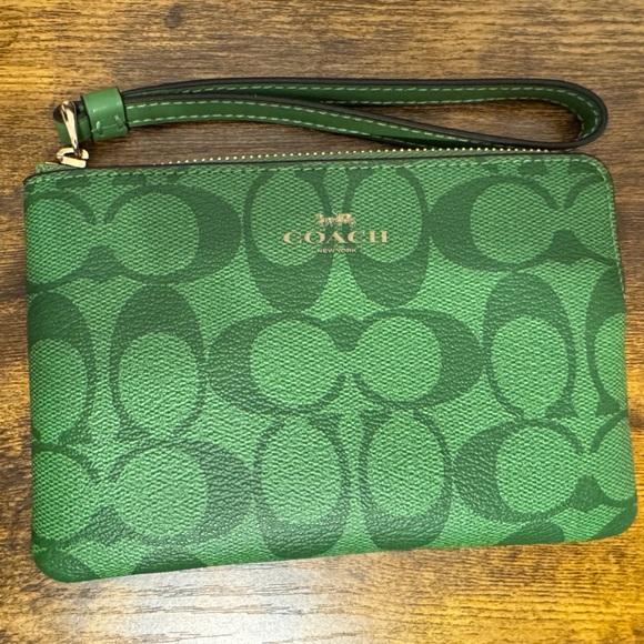 Coach Handbags - Coach Green Signature Coated Canvas Wristlet